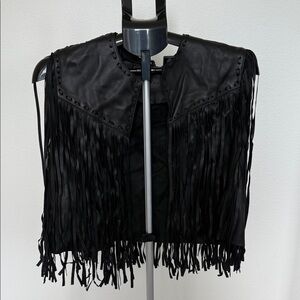 All Saints Black Fringe Leather Vest